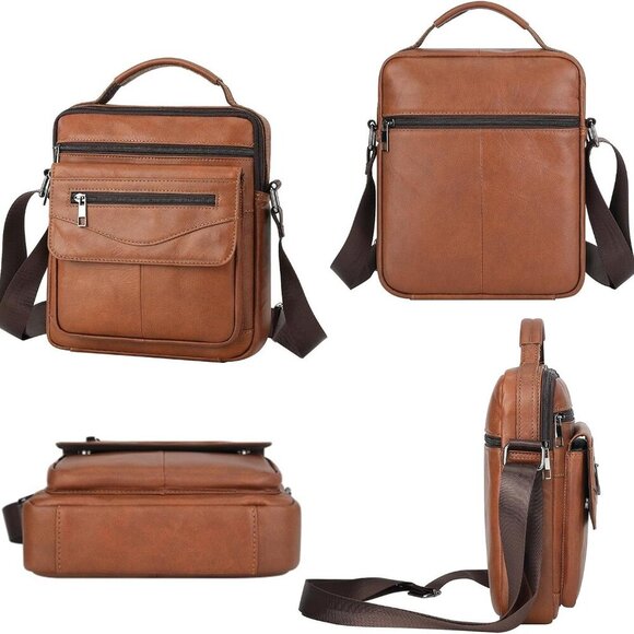 Unisex Genuine Leather Messenger Bag - Stylish Crossbody for Daily Use, 8.3" - Picture 3 of 8